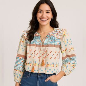 Floe Ruffled Blouse with Tie Front  and Bell Sleeves